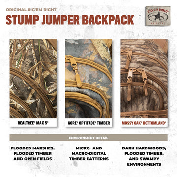 Rig Em Right Stump Jumper in-use forest hunting scene demonstrates practical gear setup.