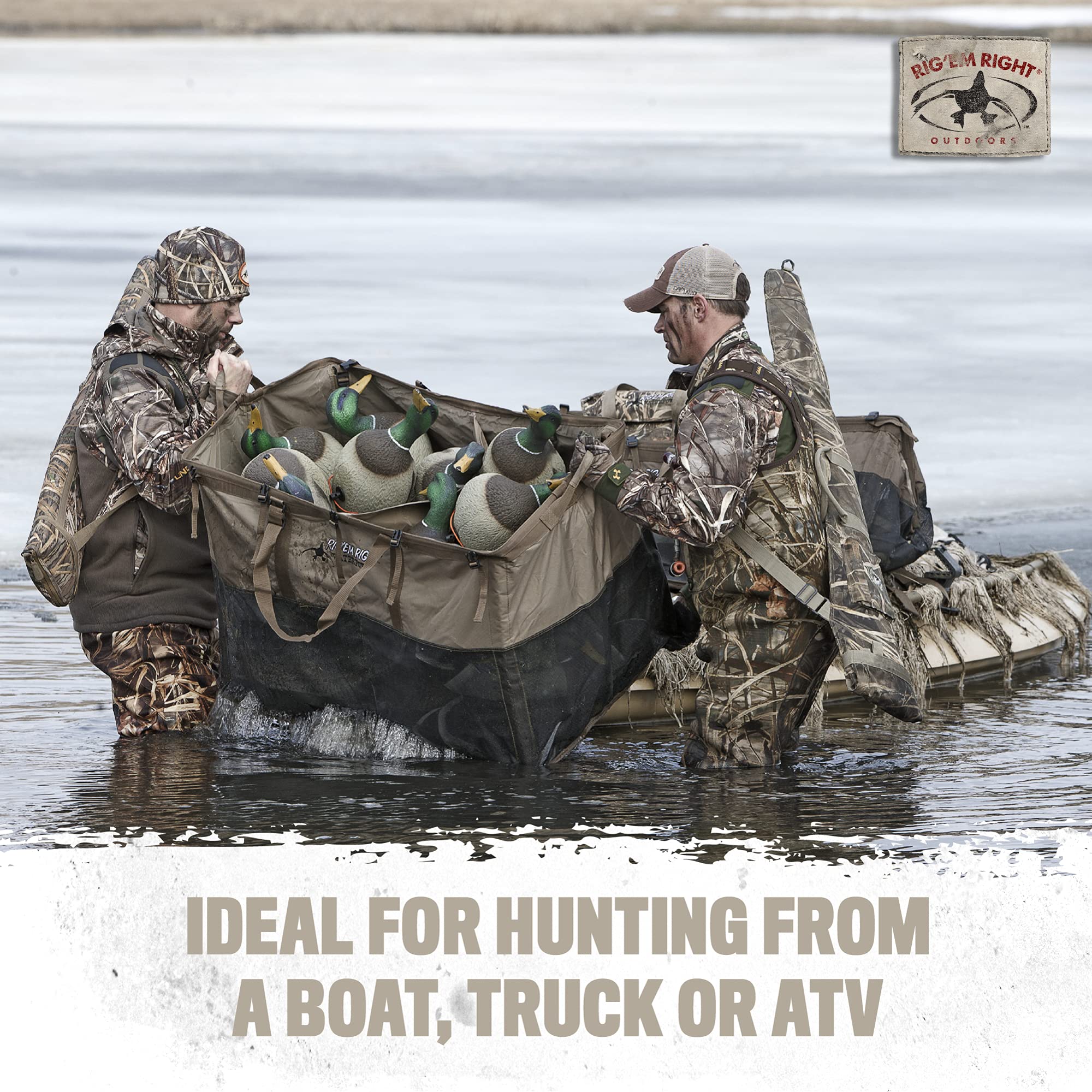 Rig Em Right Tanker XL decoy bag in use on a boat during hunting