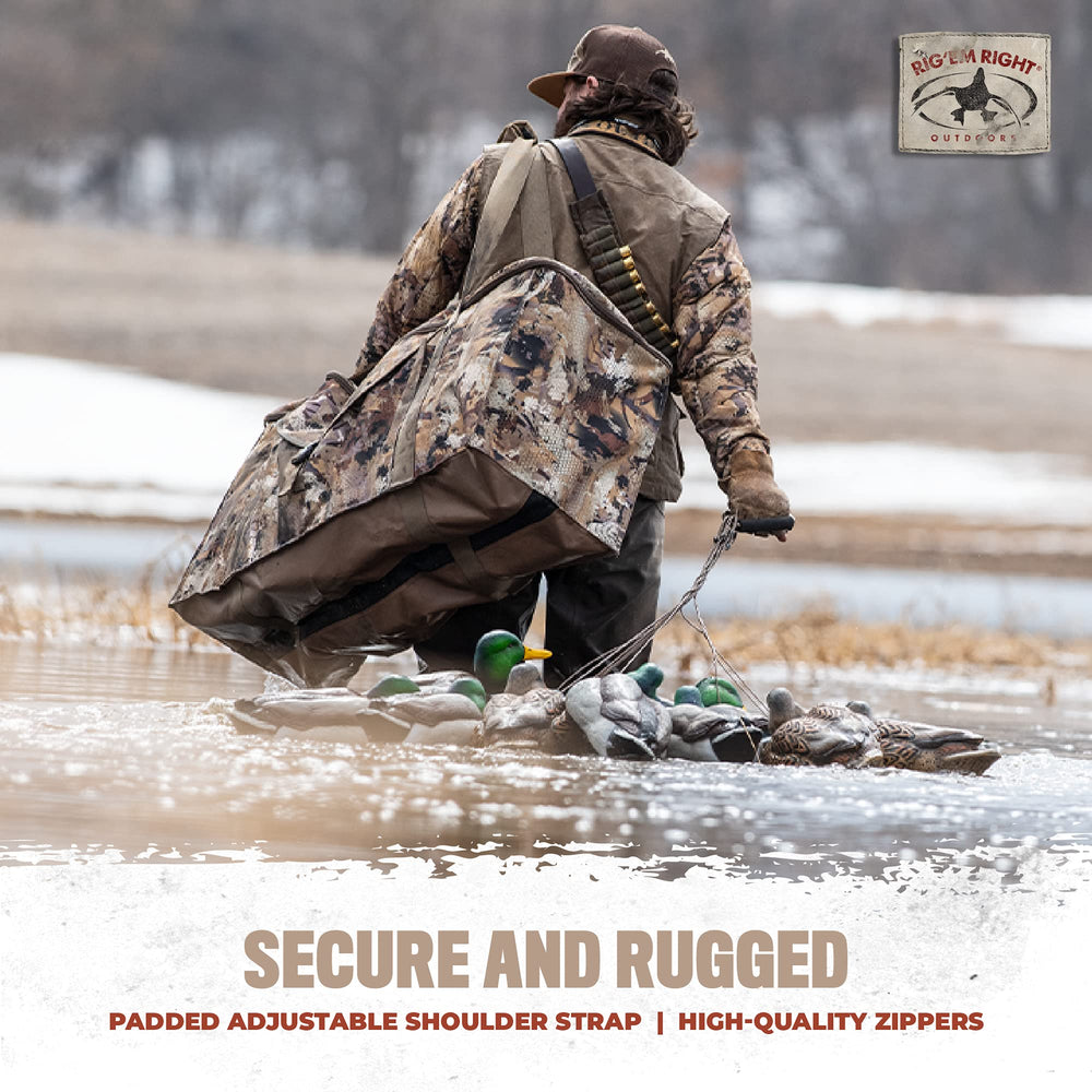 Rig'Em Right 12-slot bag in Gore Optifade Timber camo blends into timber cover.