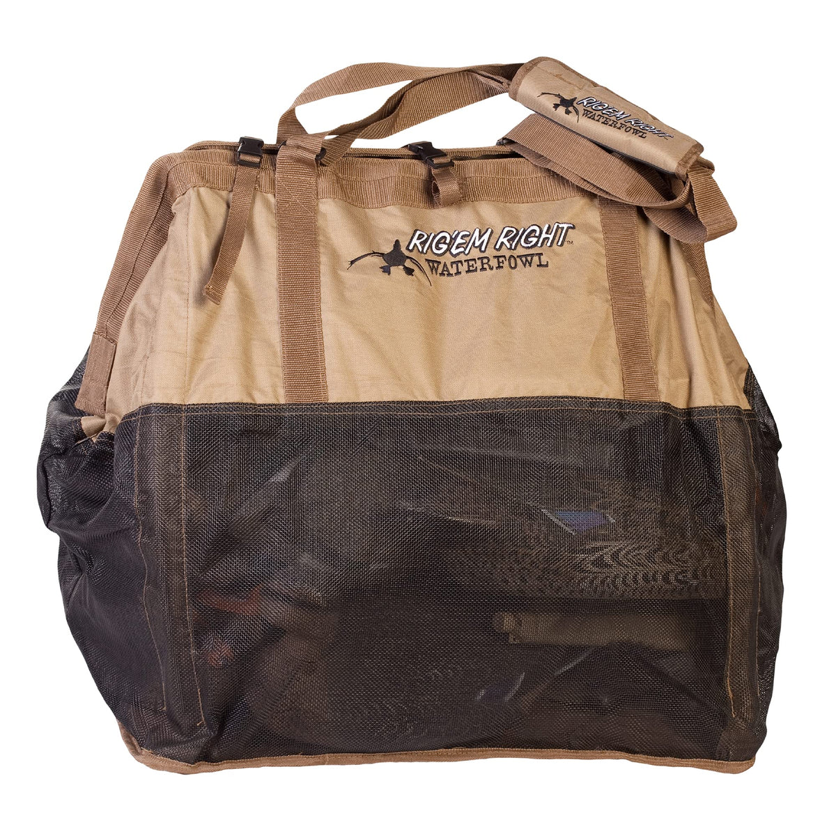 Rig Em Right Gunslinger bag open showing space for 24 duck floaters