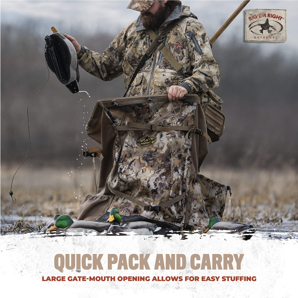 Rig Em Right Waterfowl Refuge Runner backrest detail emphasizing padded support during long hunts.