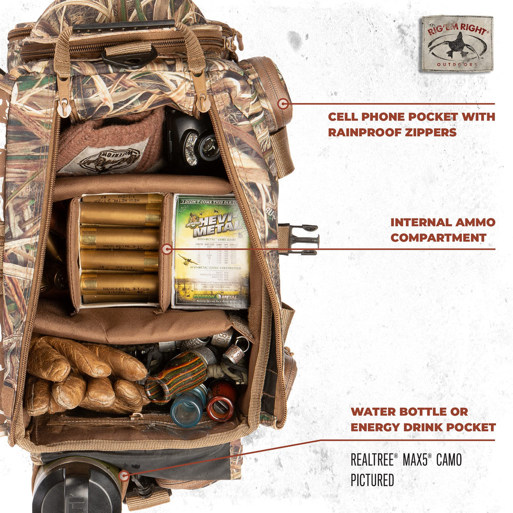 Rig Em Right bag drink-holder view emphasizes convenient hydration on long days afield