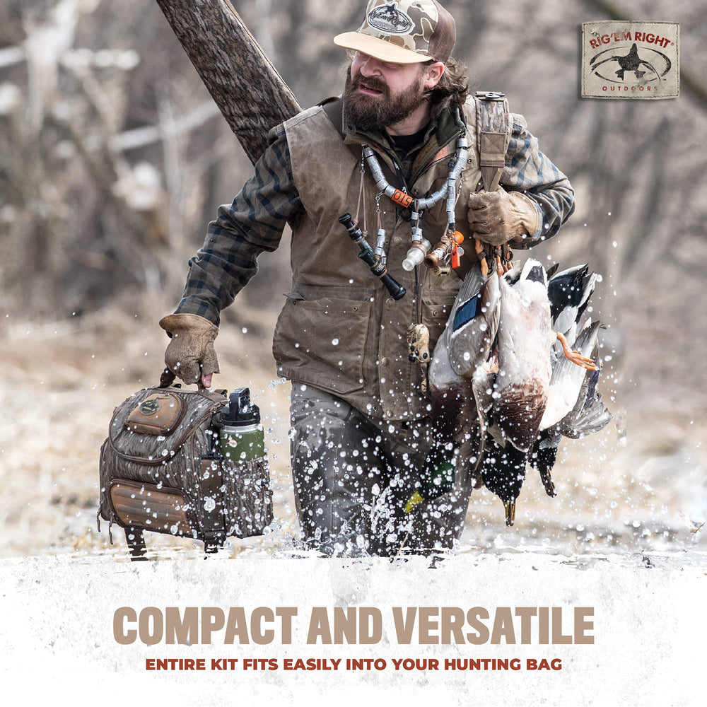 Rig Em Right waterfowl step-up jerk rig 4 decoys clips demonstrates fast four-decoy attachment for lively spreads.