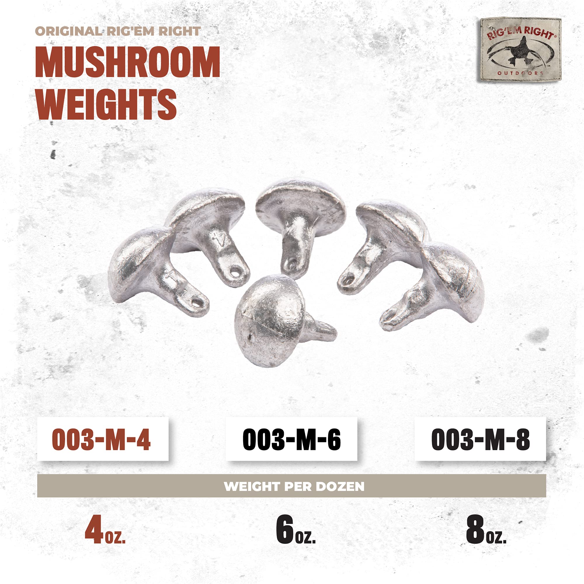 Rig Em Right mushroom weights withstand water exposure during long hunts.