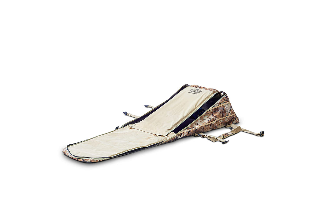 Rig'Em Right Waterfowl Xtreme ghillie blind back view shows padded comfort for all-day hunts.