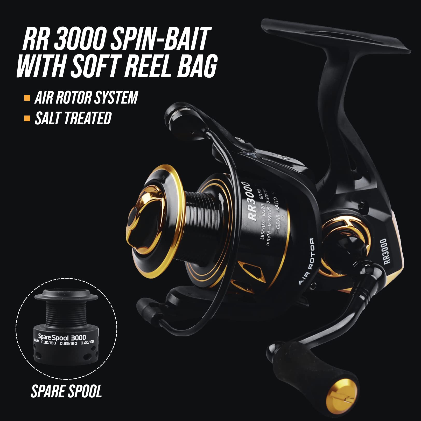 Rigged & Ready RR 3000 spin reel Air Rotor System aids quick water clearing.