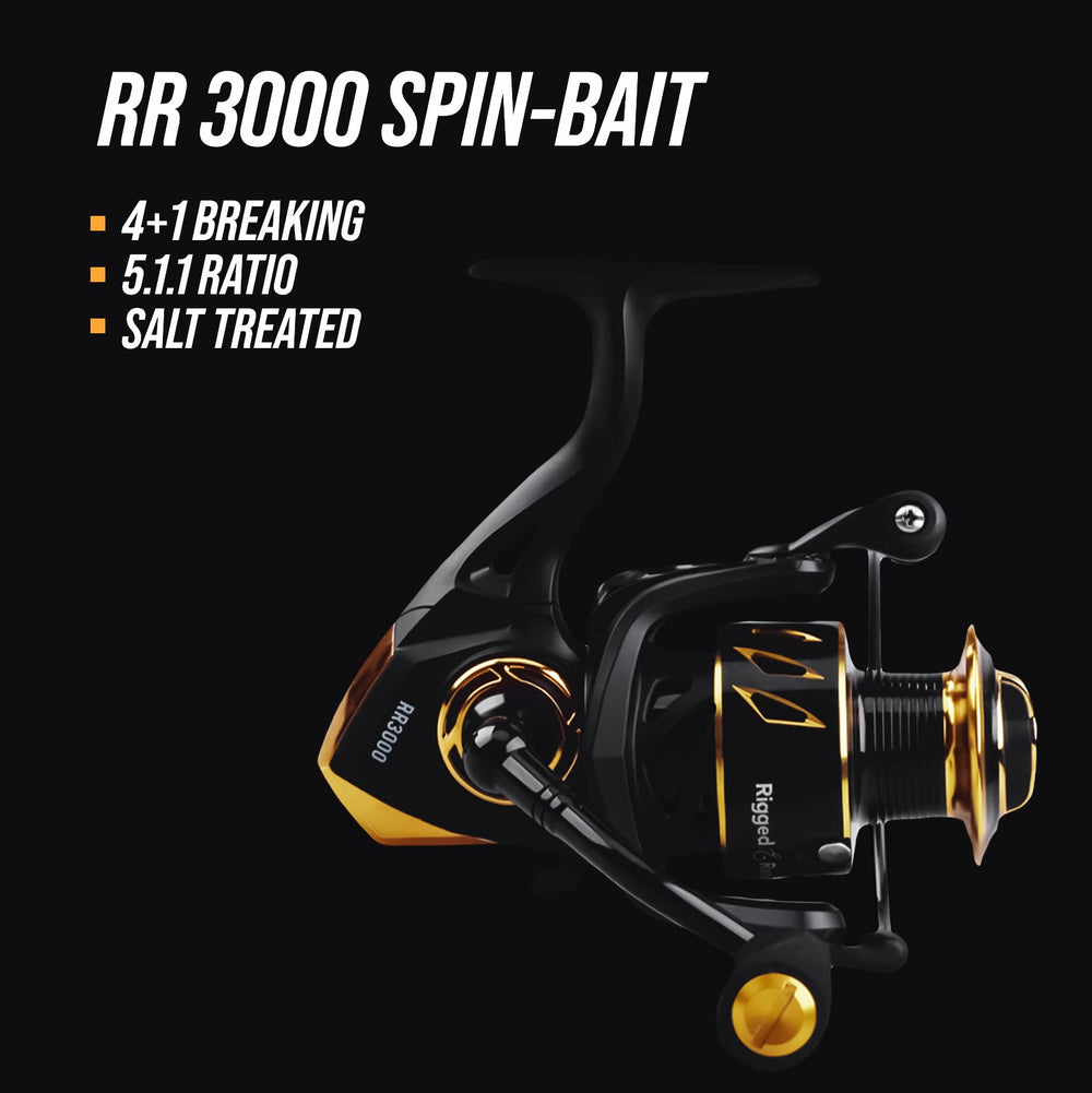 Rigged & Ready RR 3000 spin reel soft bag included for travel protection.