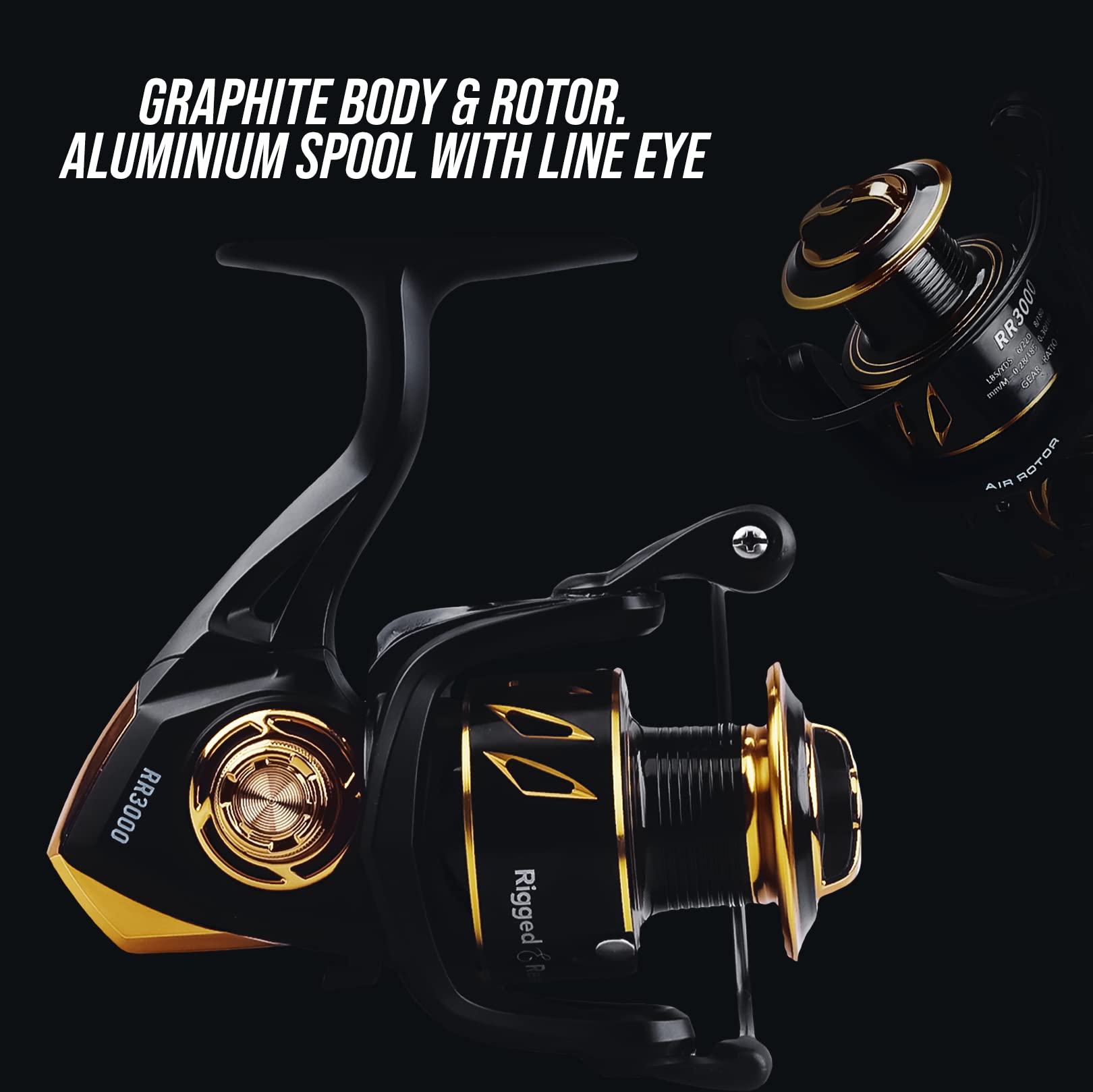 Rigged & Ready RR 3000 spin reel left and right wind options for ambidextrous use.