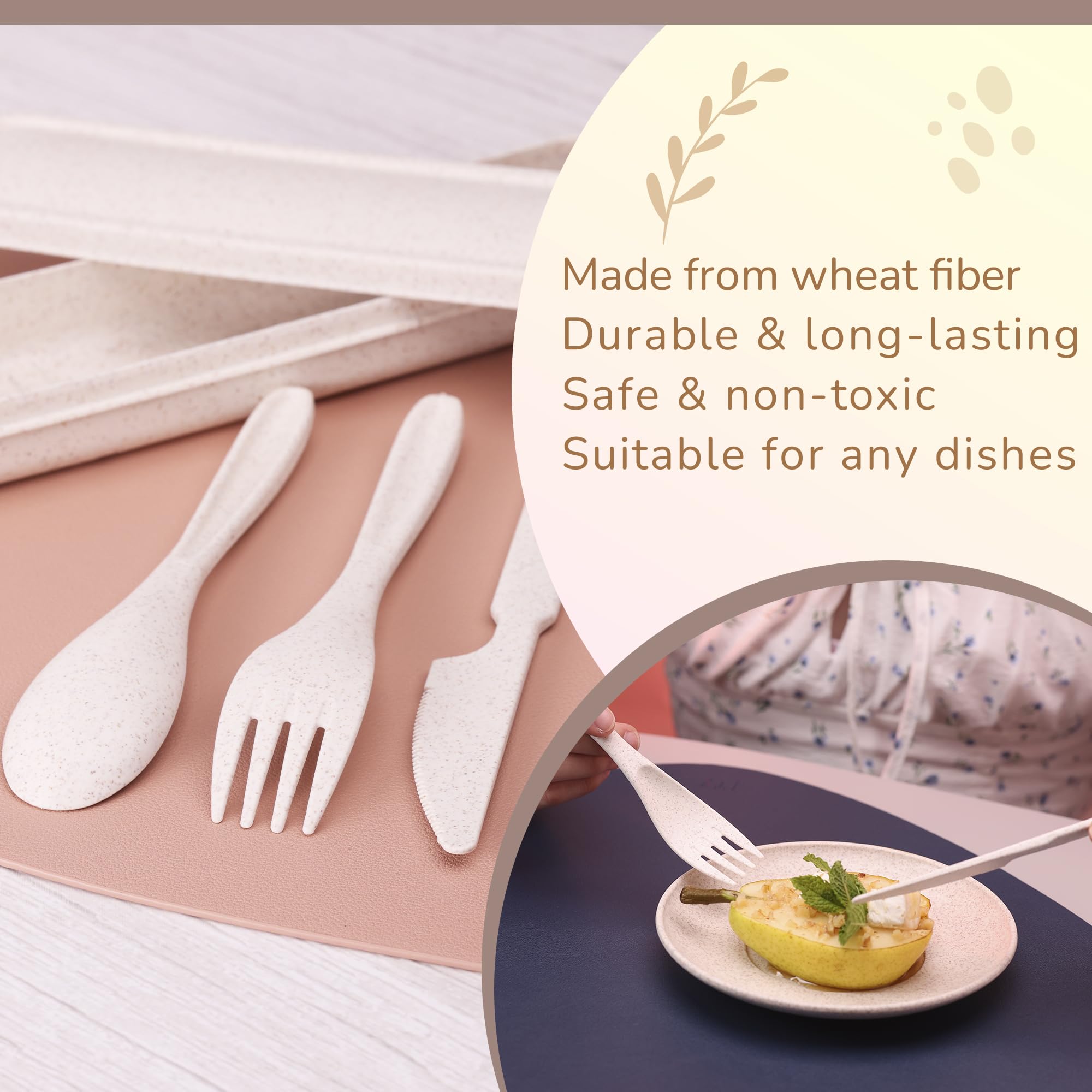 Rightitem kids cutlery close-up shows colorful ergonomic fork, spoon, and knife for small hands