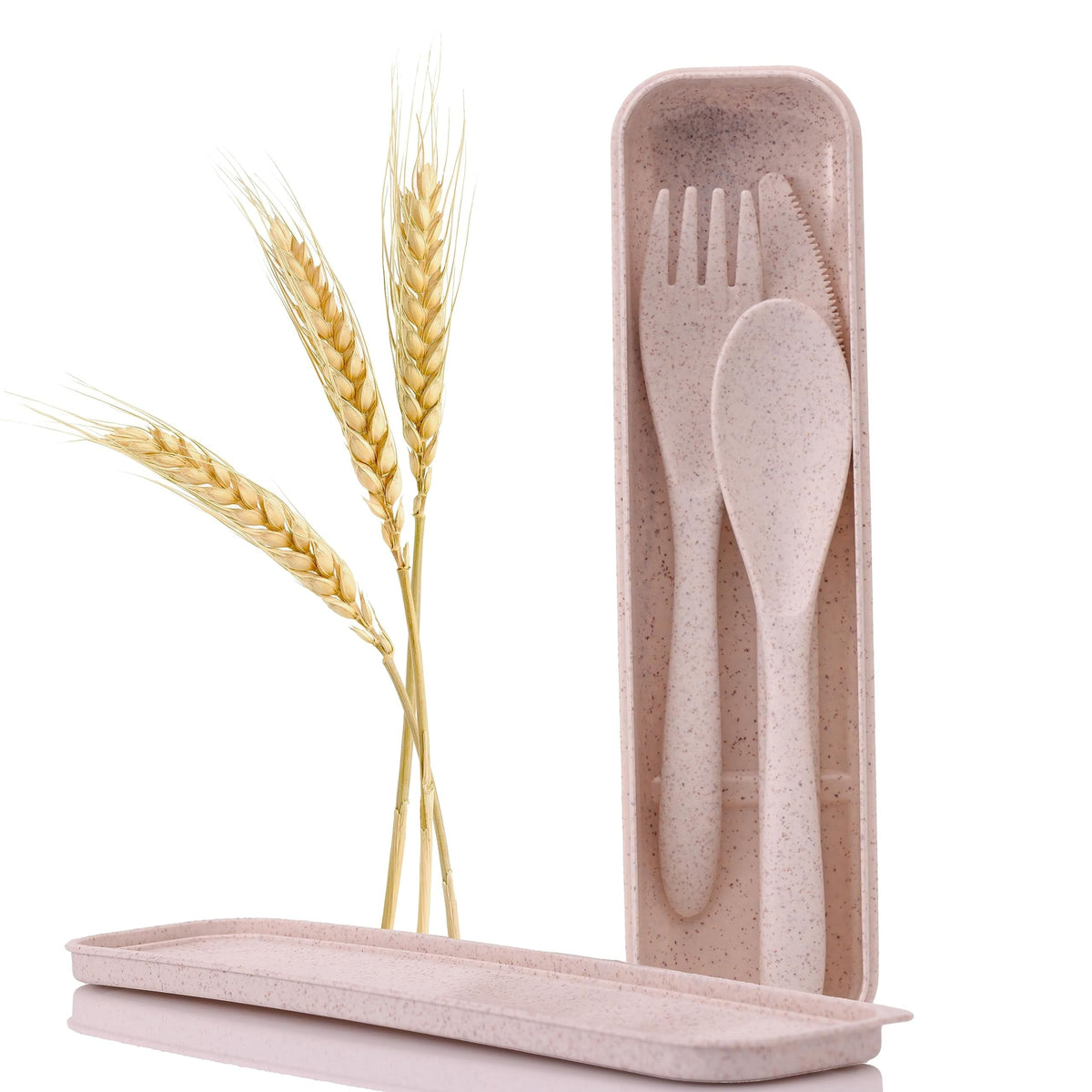Rightitem wheat straw travel utensils in case with ergonomic handles for easy meals on the go