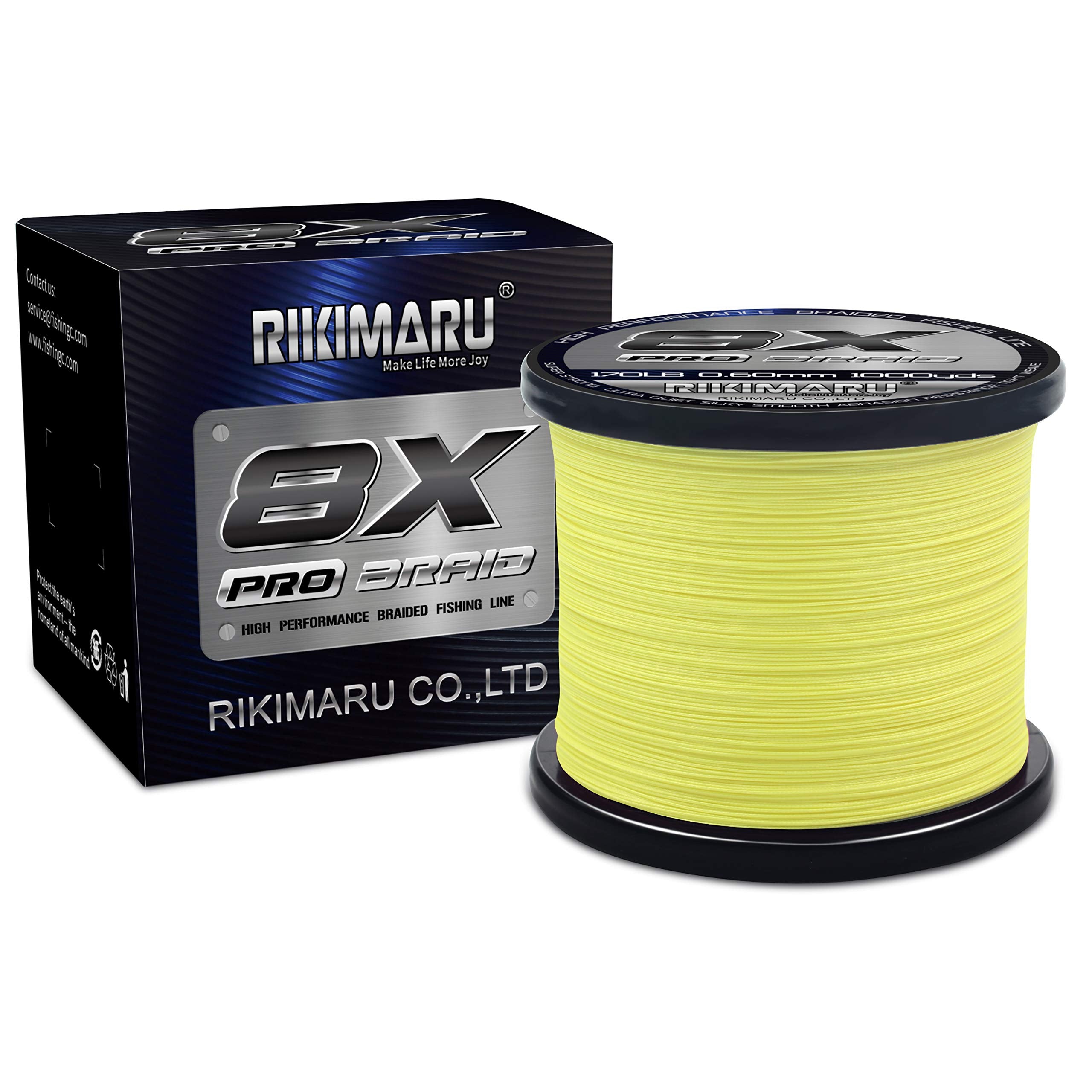 RIKIMARU Braid Pro 8X lemon-yellow spool improves visibility for casting.