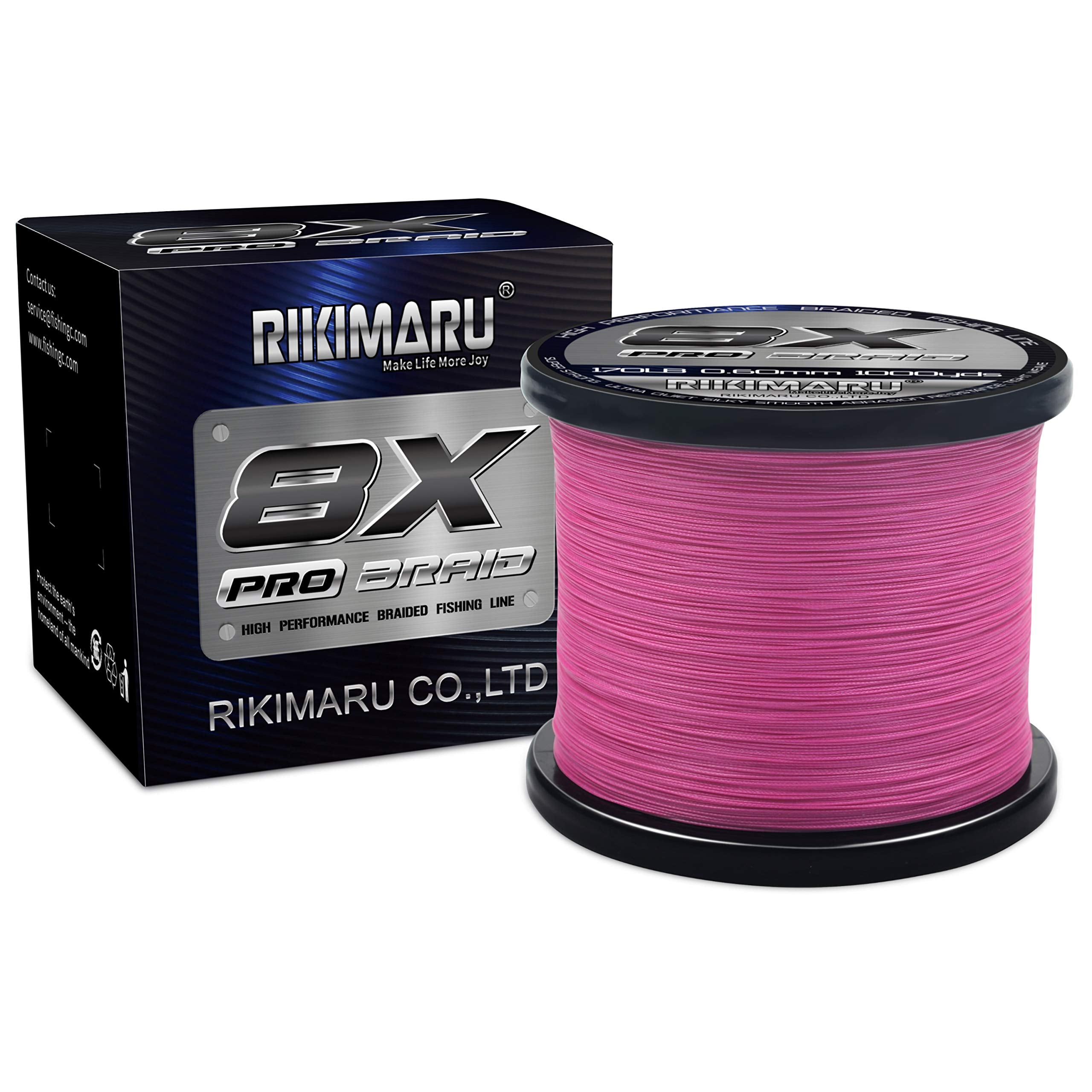 RIKIMARU Braid Pro 8X plum pink 1000yds spool showing vibrant color and strength
