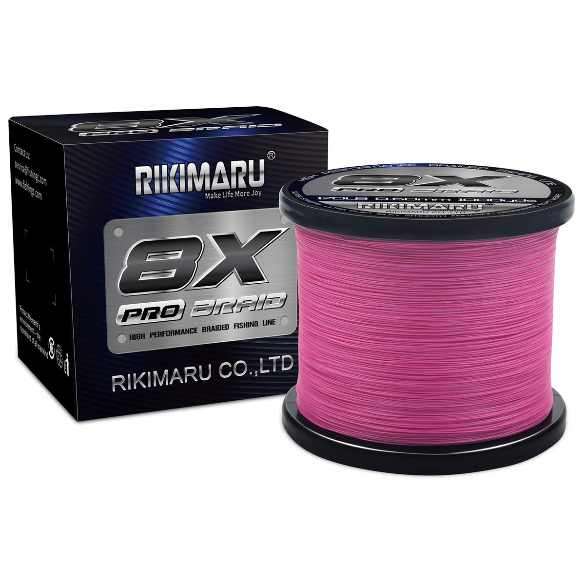 RIKIMARU Braid Pro 8X plum pink 1000yds spool showing vibrant color and strength