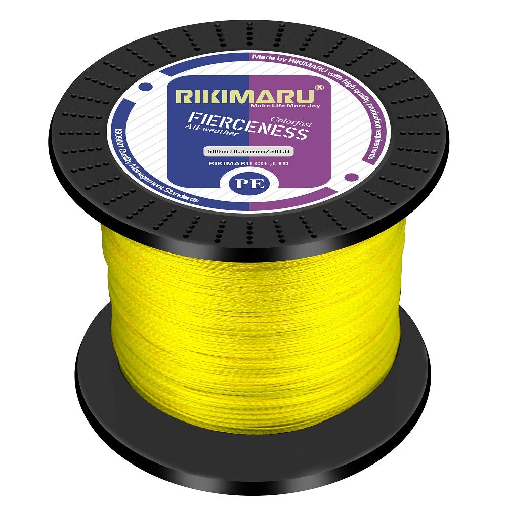 RIKIMARU braided line in bright yellow showing long-distance casting and visibility.