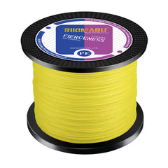 RIKIMARU braided line yellow spool demonstrates high abrasion resistance for rugged freshwater use.