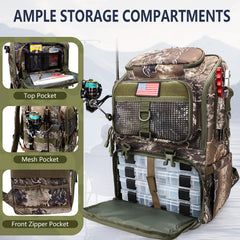 Rillrun Fishing Backpack interior showing 42L capacity and compartments