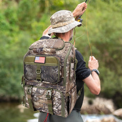 Close-up of rod holders on Rillrun Fishing Backpack