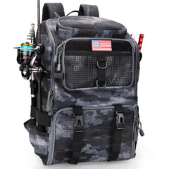 Rillrun fishing backpack with rod holders for easy on-water rod management