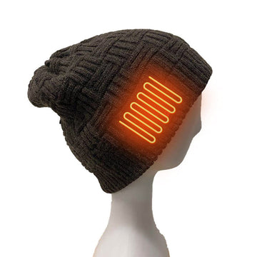 Riloer heated hat side profile showing snug windproof fit outdoors