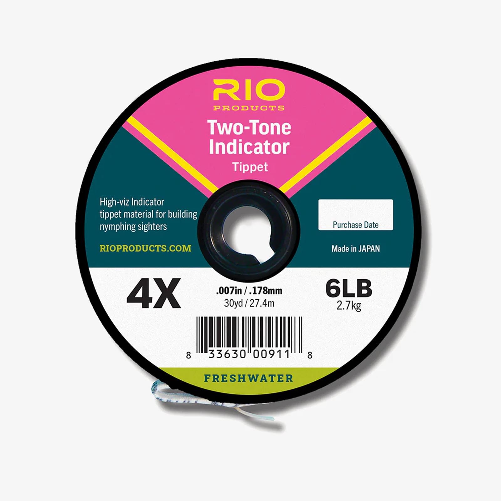 Rio 2-Tone Indicator Tippet 1X main image showing fluorescent pink and chartreuse color changes