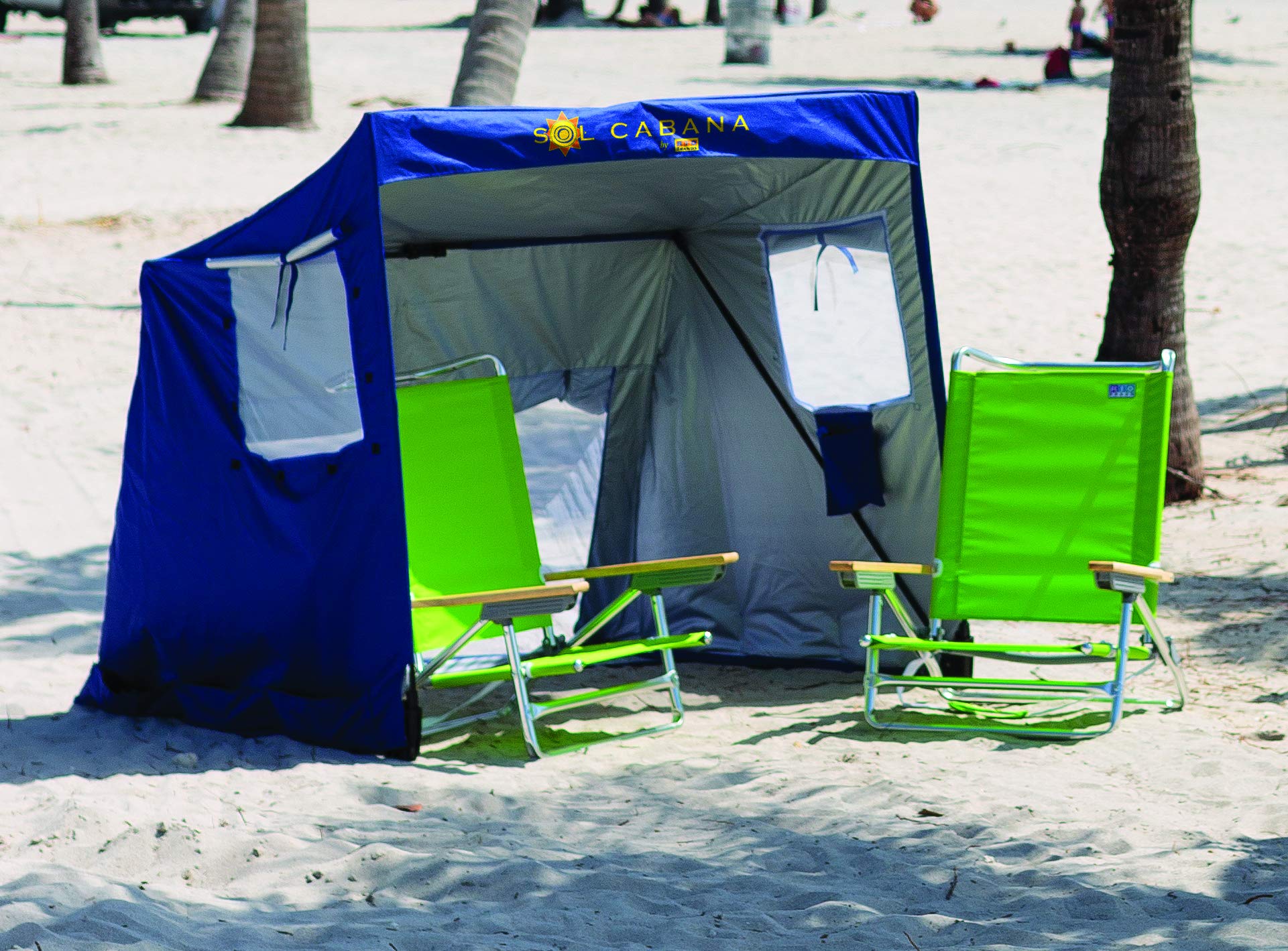 RIO Brands Beach Sol Cabana tent rear view shows large mesh window for airflow
