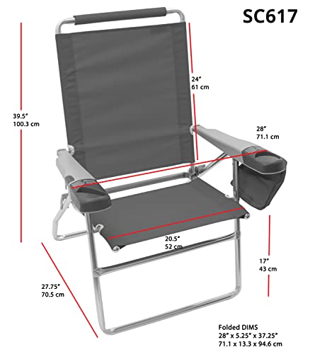 Rio Brands armrest with built-in cup holder for quick drinks.