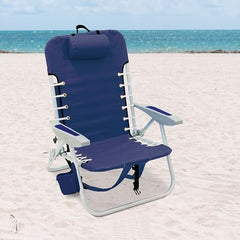 Rio Brands chair featuring neck pillow and cup holder for water-side comfort.