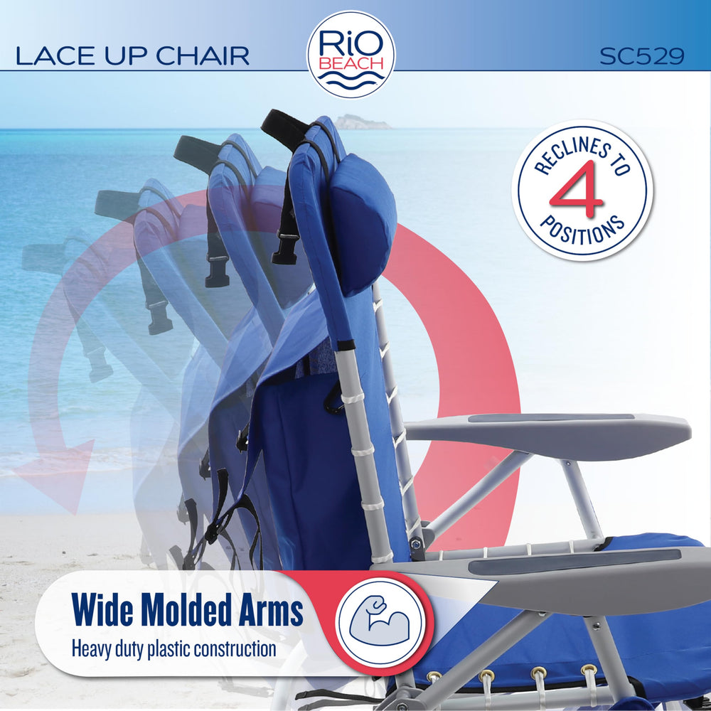 Large storage pouch on Rio Brands chair keeps essentials organized.