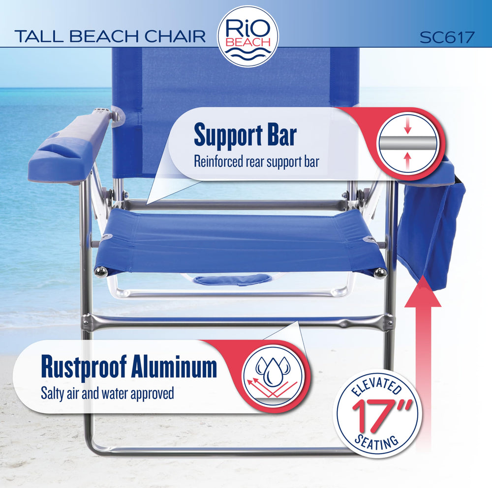 Rio Beach chair open dimensions: 28 inches wide and 39.5 inches tall