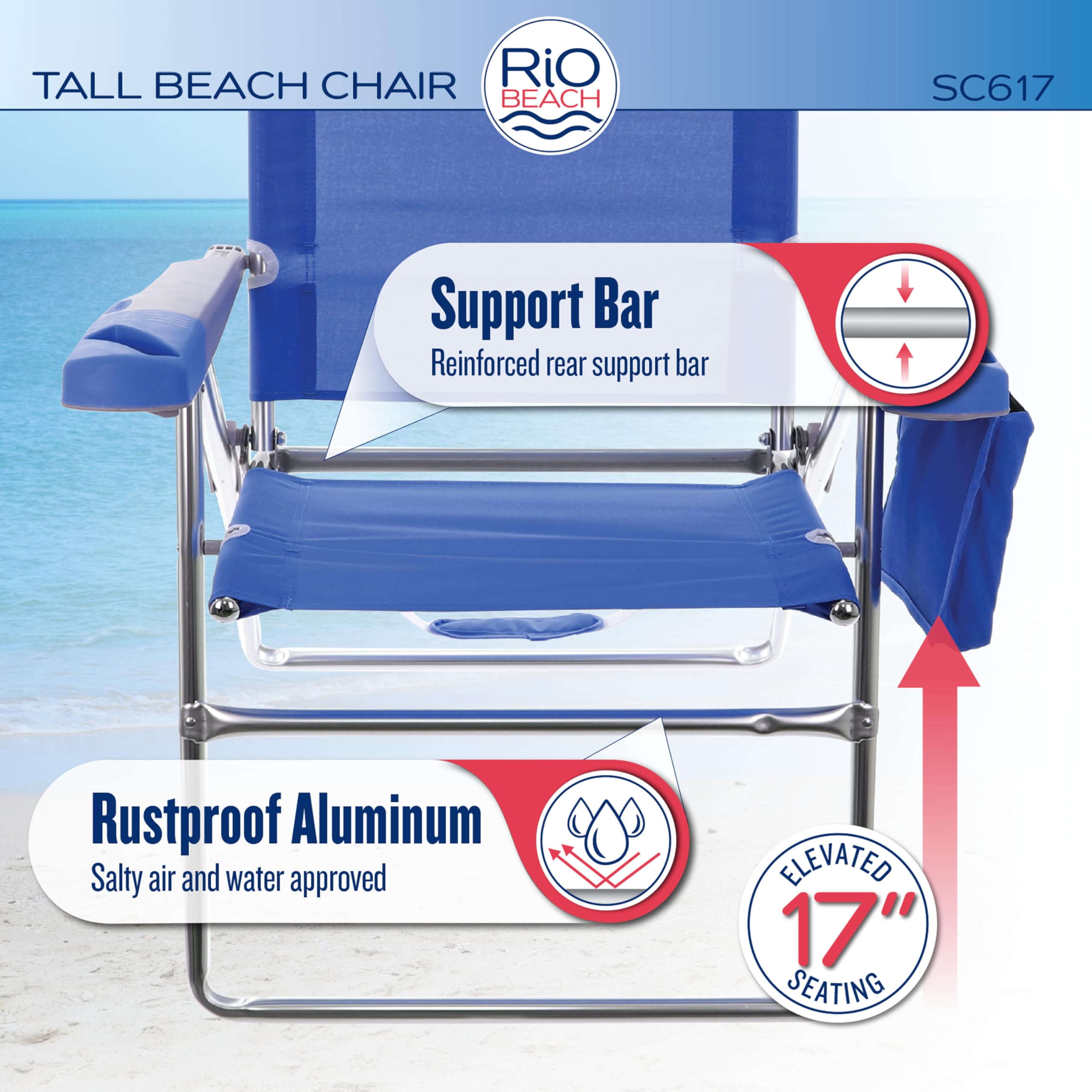 Rio Brands lightweight chair with padded carry strap for travel