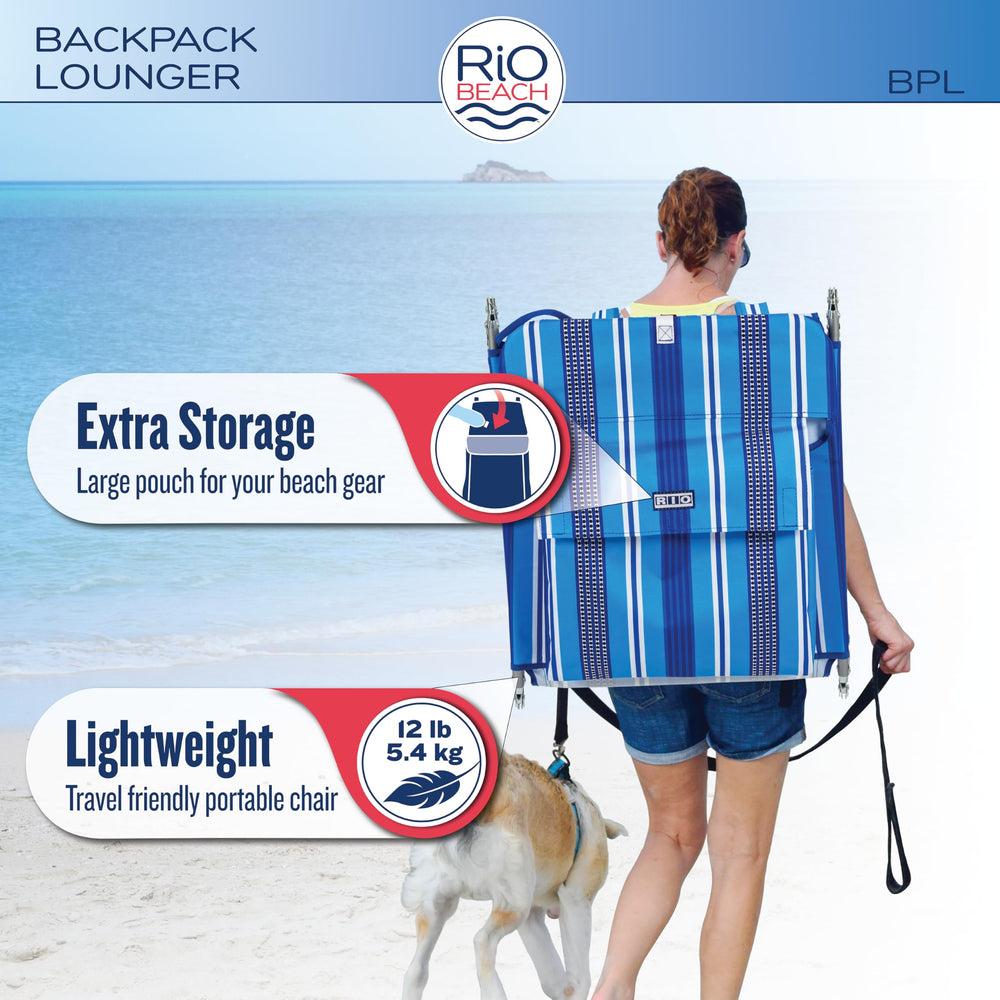 Rio Beach Lounger blue stripe 11-inch seat height for easy entry and exit