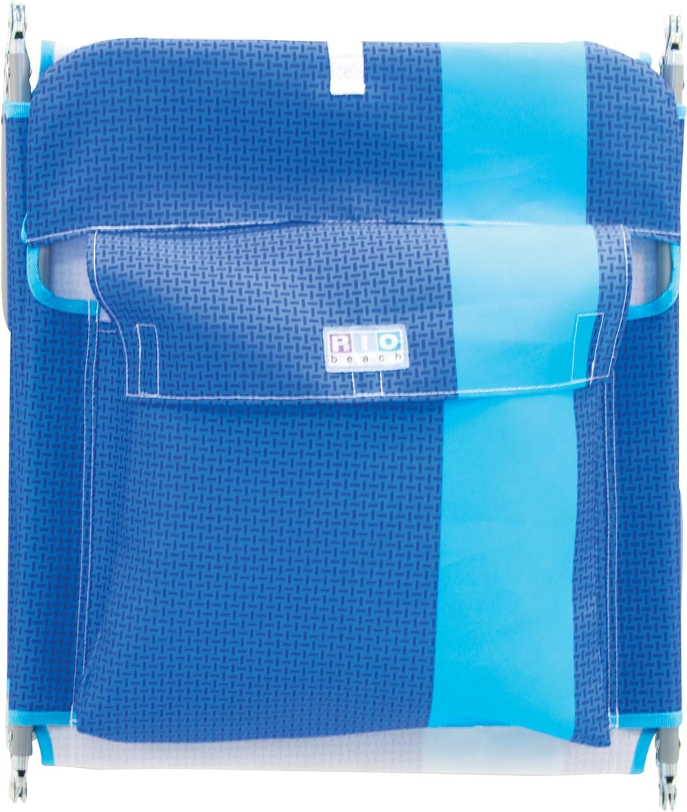Rio Beach Lounger blue stripe weighs 9 pounds for portability