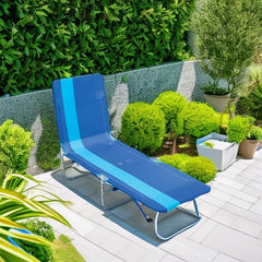 Rio Beach Lounger blue stripe lay-flat recline for sun tanning