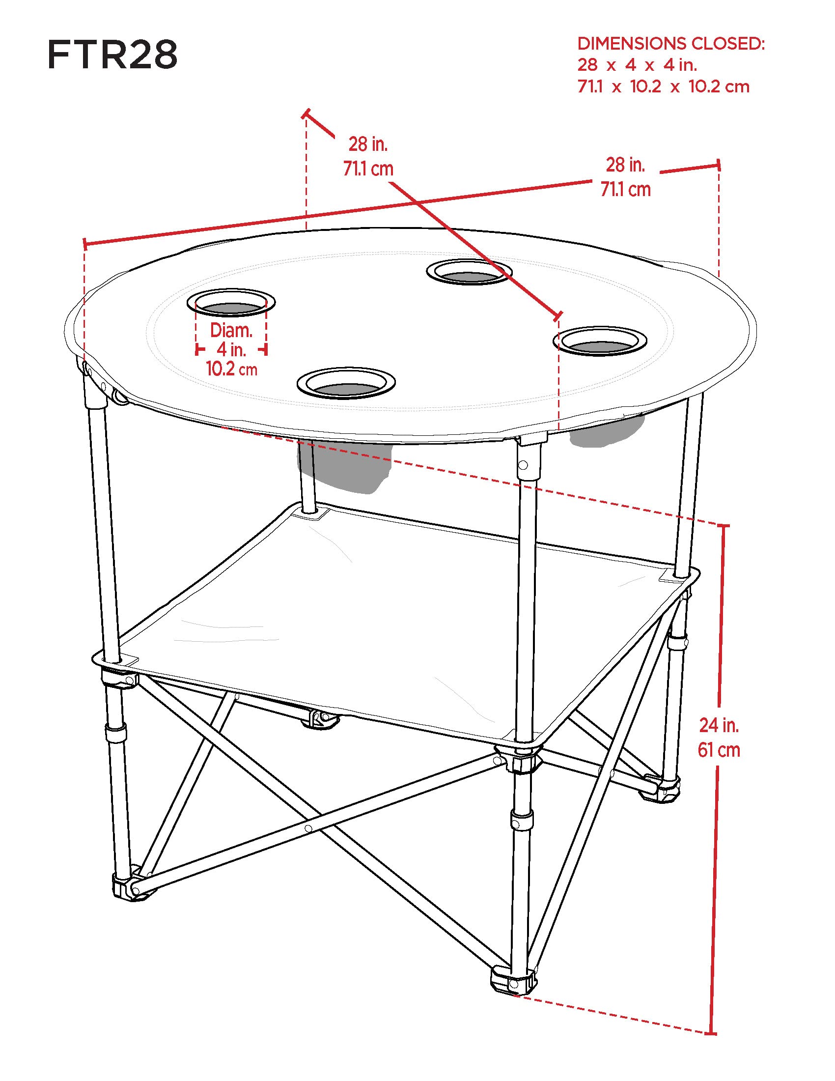 Rio Brands round table bottom shelf holds snacks and small items