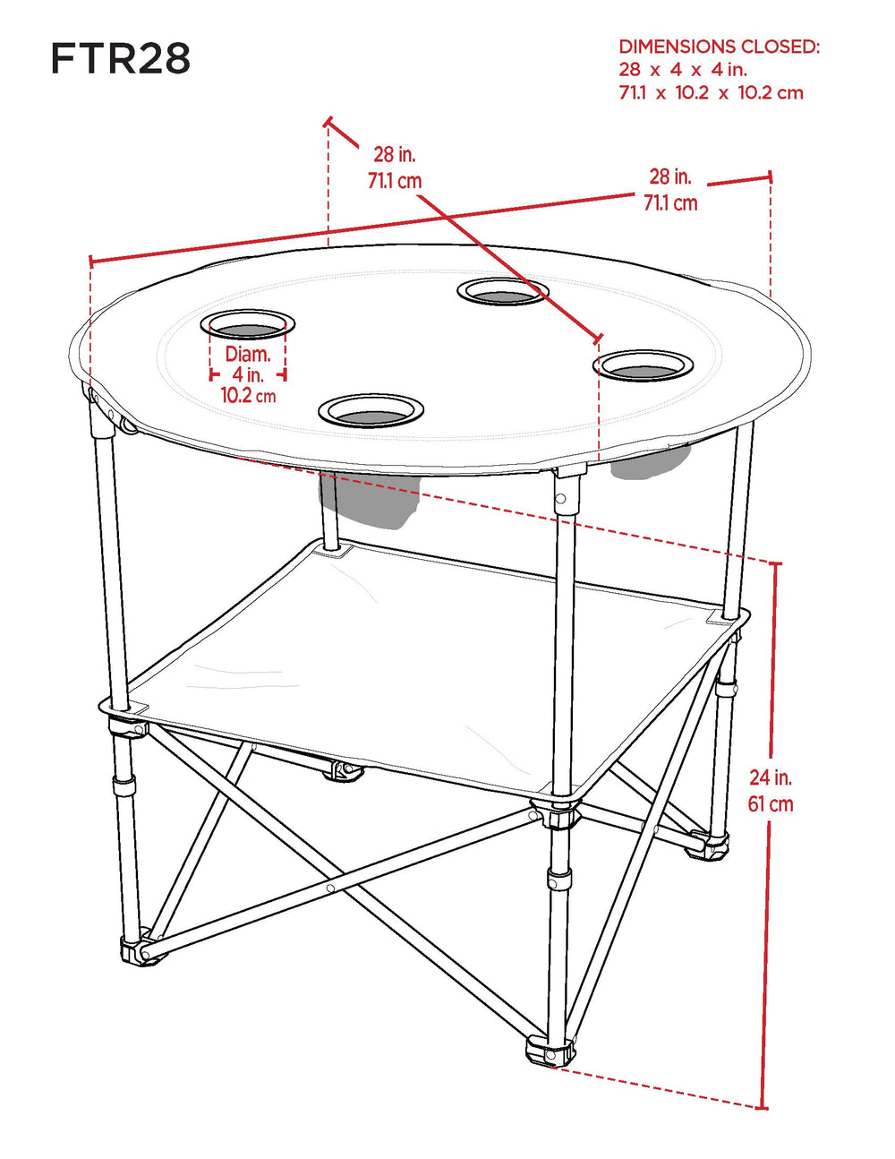 Rio Brands round table bottom shelf holds snacks and small items