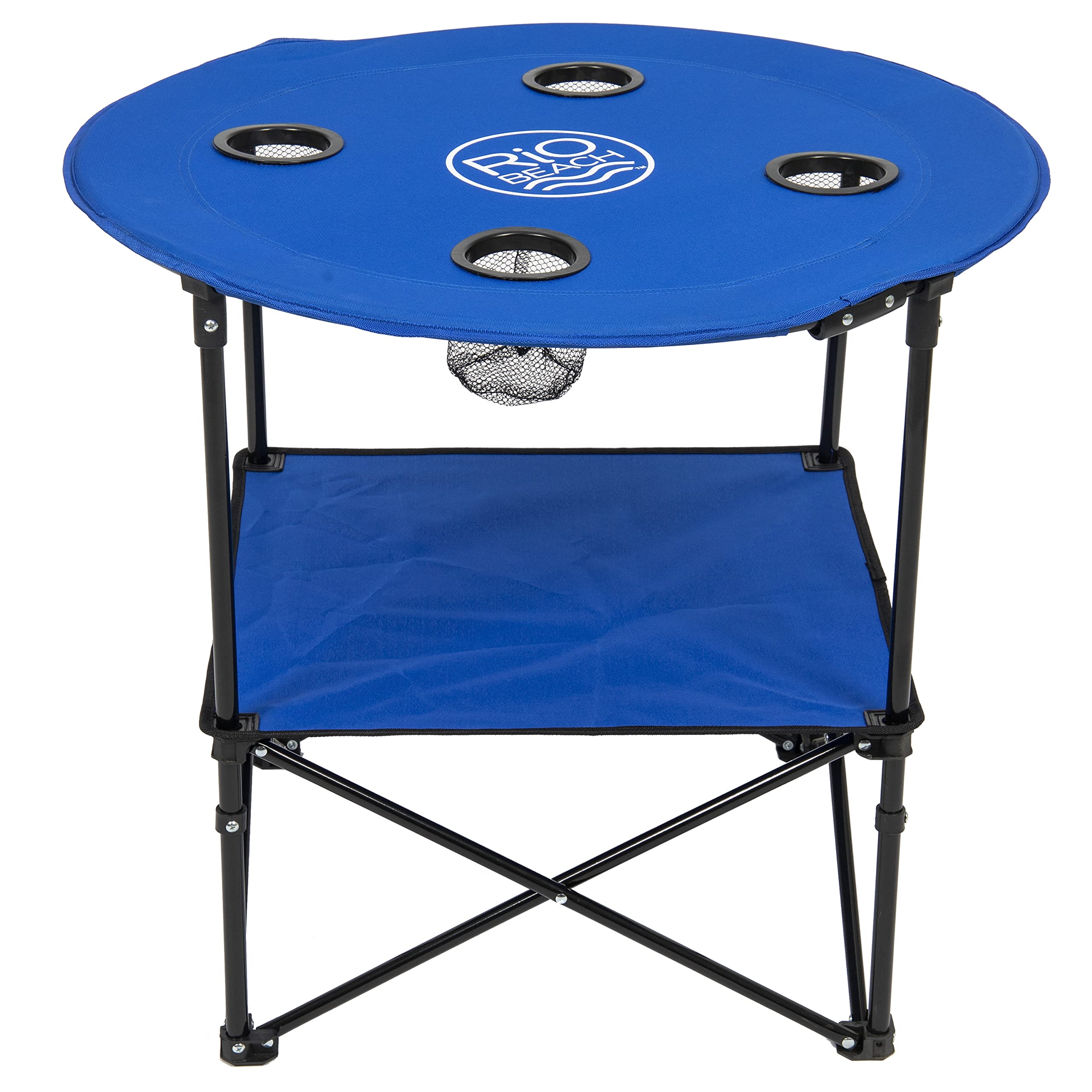 Rio Brands round portable table with cupholders for drinks at the beach