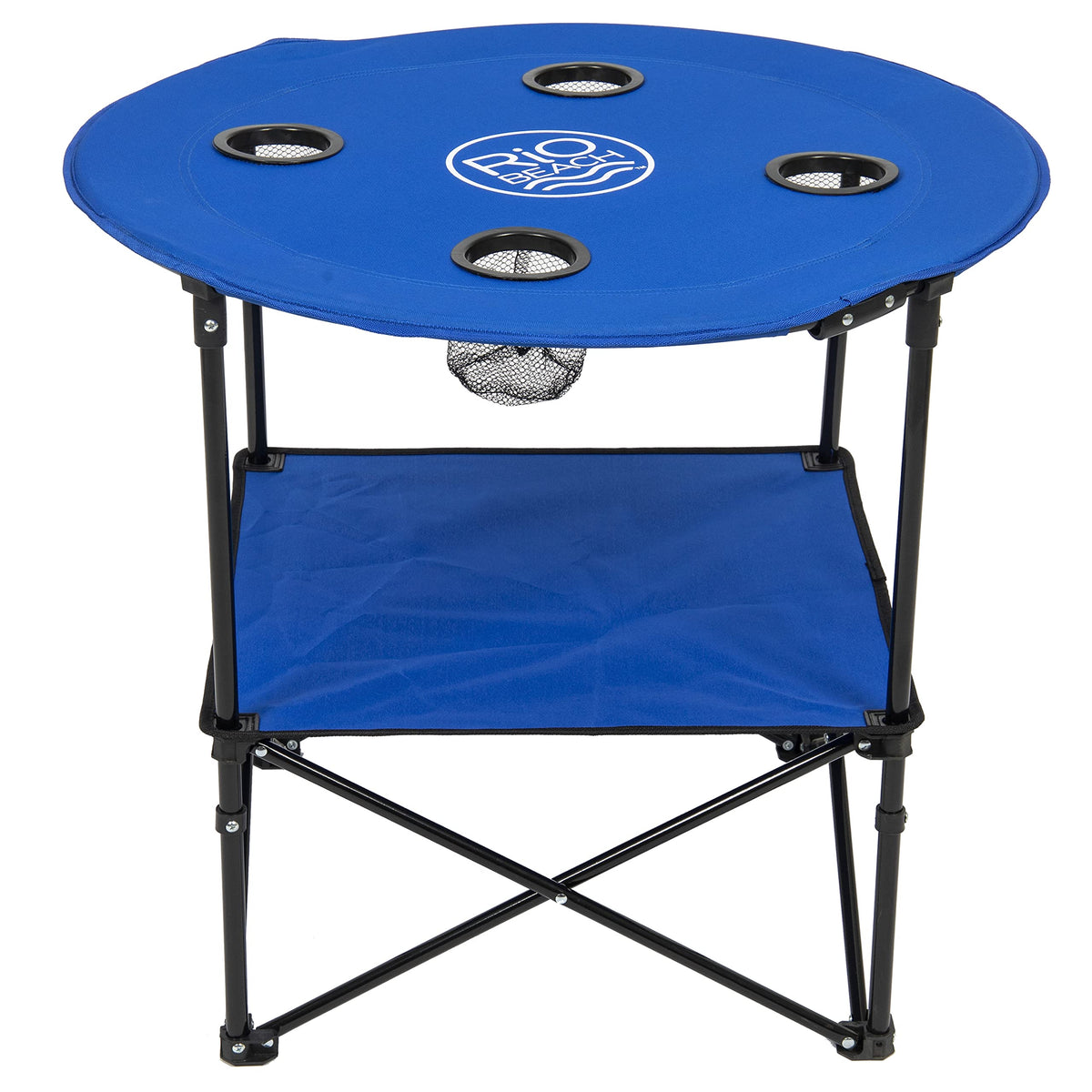 Rio Brands round portable table with cupholders for drinks at the beach