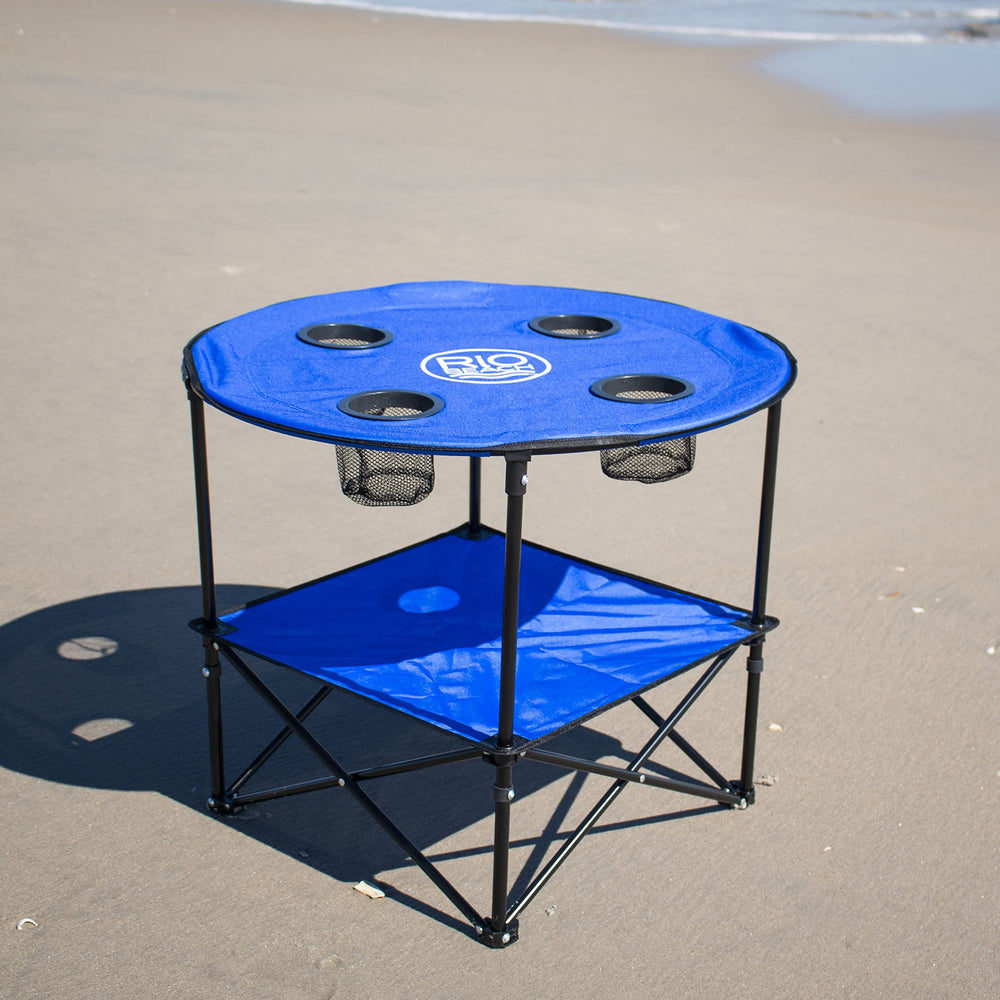 Rio Brands round table fabric-top surface snaps on and off