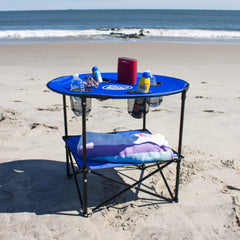Rio Brands round table folded like a quad chair for easy transport