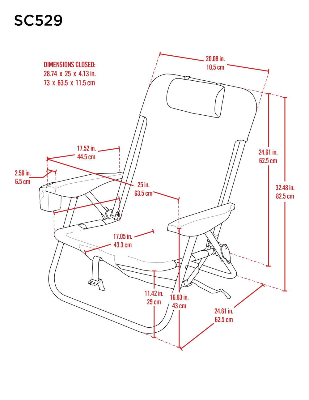 Rust-proof aluminum frame of Rio Brands beach chair highlights lightweight durability.