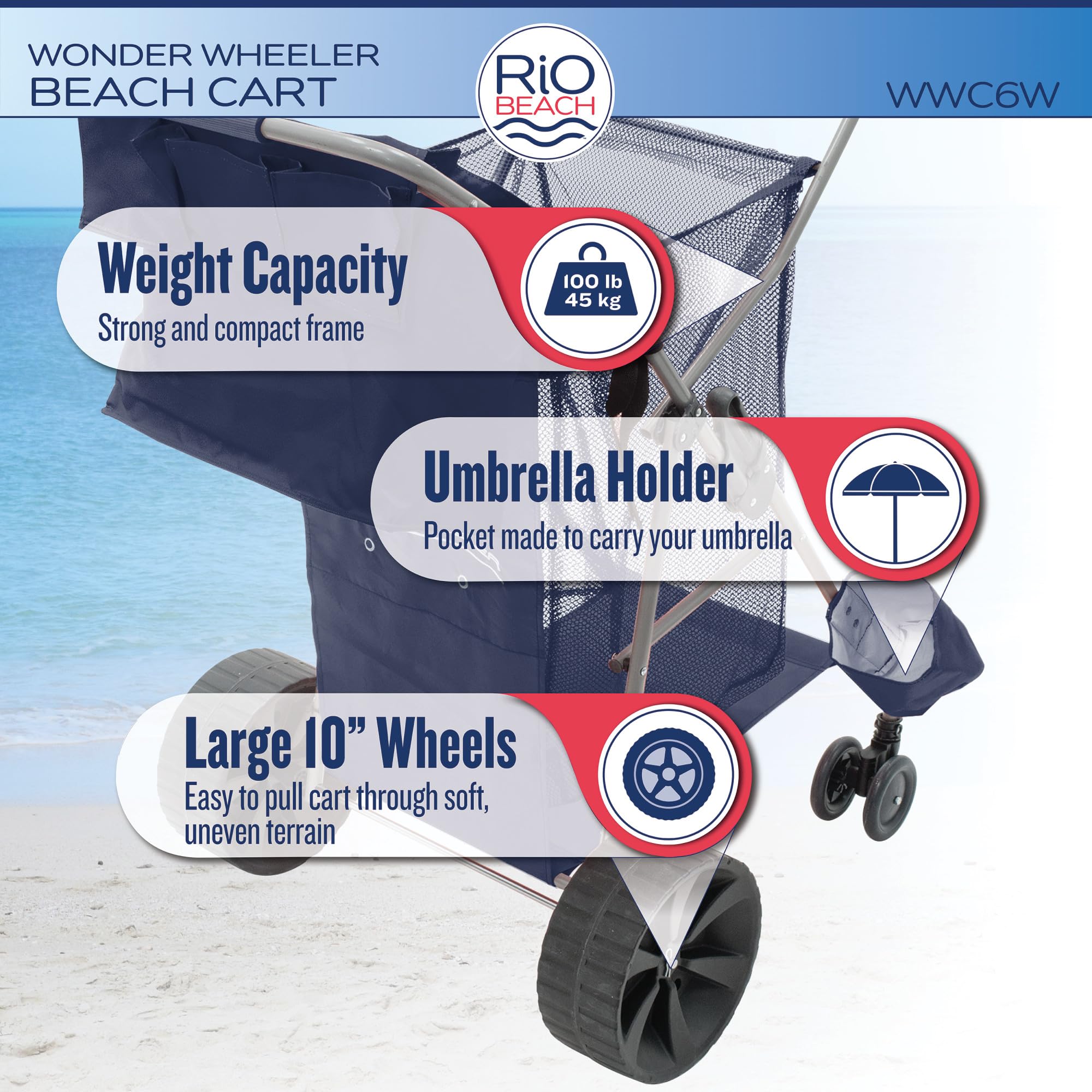 Wonder Wheeler heavy-duty wheels maneuver on sand and grass