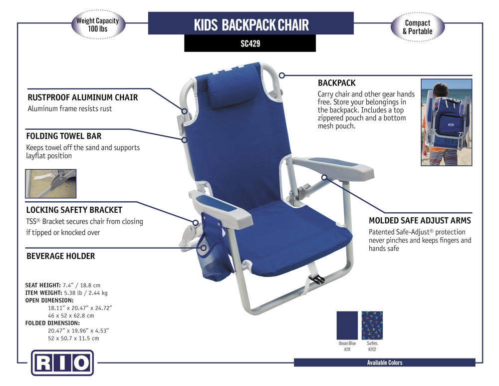 RIO Gear Rio Beach Kids Chair seat-height 7 inches offers comfortable seating.