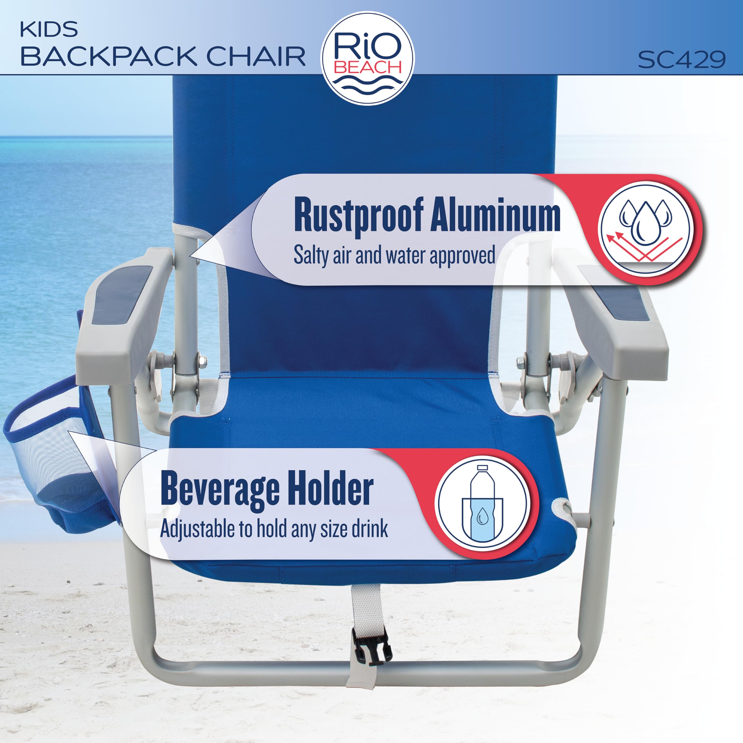 RIO Gear Rio Beach Kids Chair storage-pouch holds toys and towels.