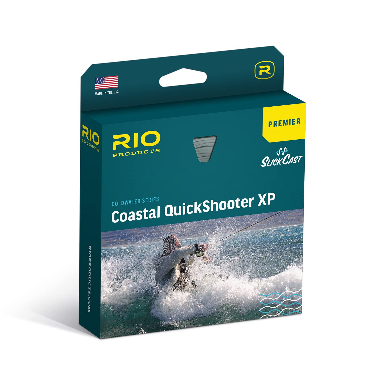 RIO Premier Coastal QuickShooter XP head graphic demonstrates efficient turnover for heavy flies in coastal winds.