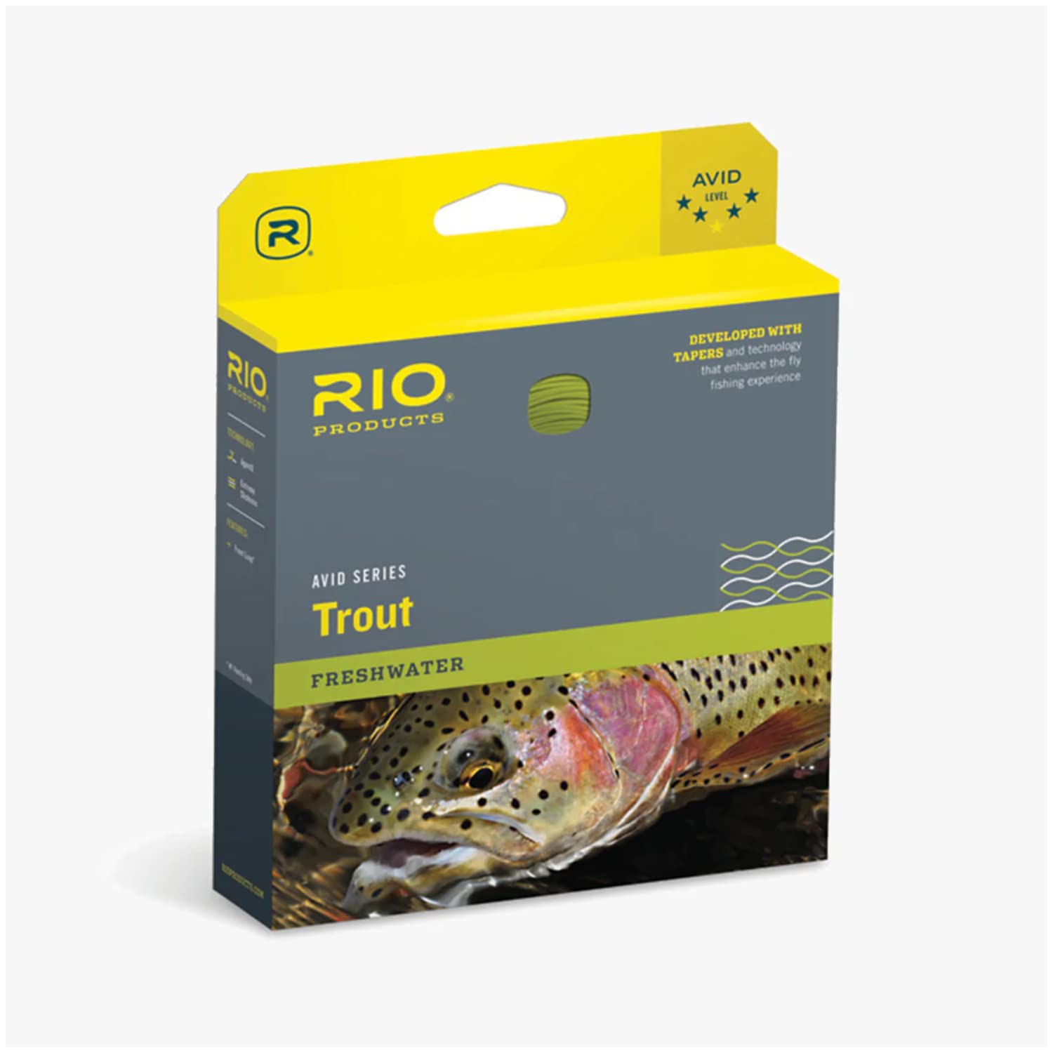 RIO Avid 24ft sinking tip 250gr in black and pale yellow for controlled distance and sinking clarity.