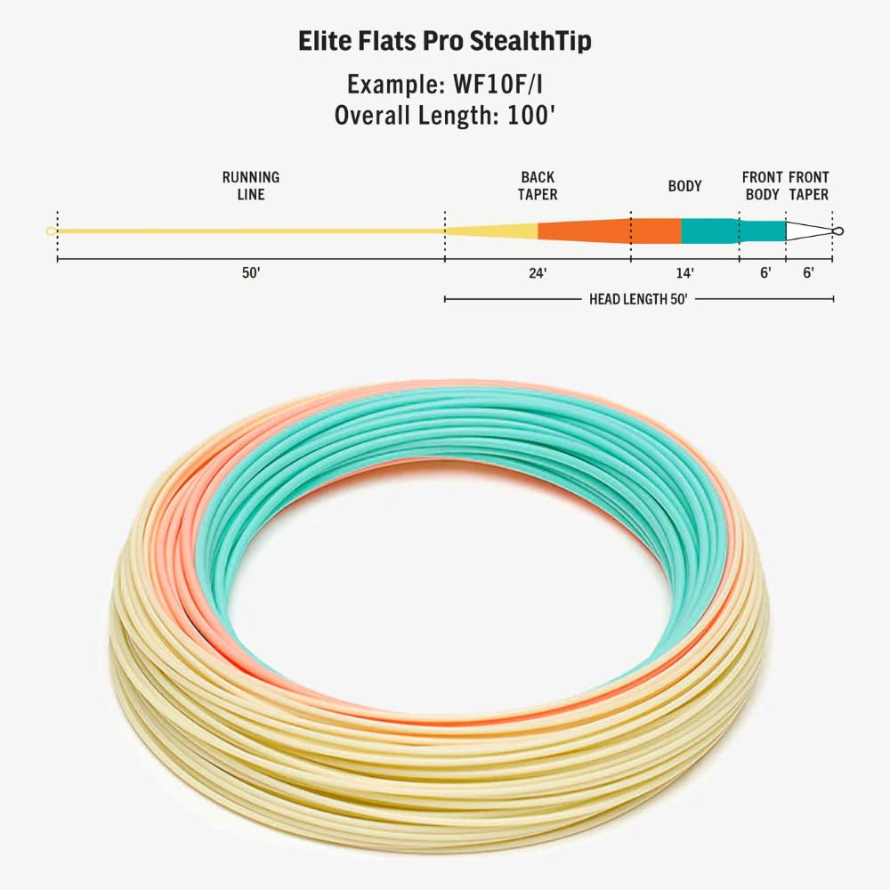 RIO PRODUCTS Elite Flats Pro head taper view showing balanced weight for effortless presentations.