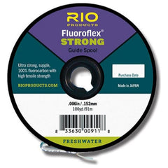 RIO PRODUCTS Fluoroflex Strong Tippet spool shows 100 yards of strong fluorocarbon for trout setups.