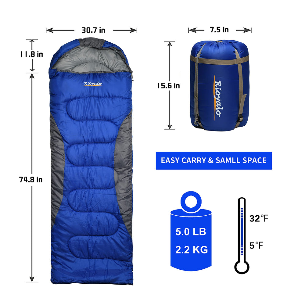 Rioyalo big-tall sleeping bag interior shows generous length