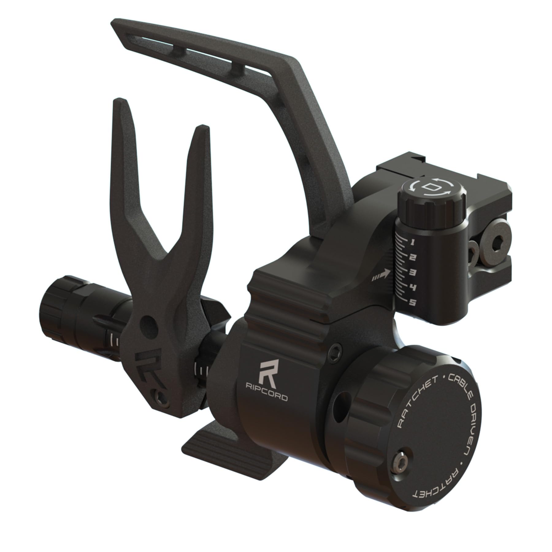 Ripcord Rest Ratchet in compact closed position demonstrates quiet, precise arrow rest for reliable shooting.