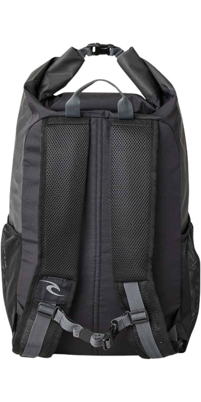 Rip Curl Ventura backpack drink bottle pocket supports on the go hydration.